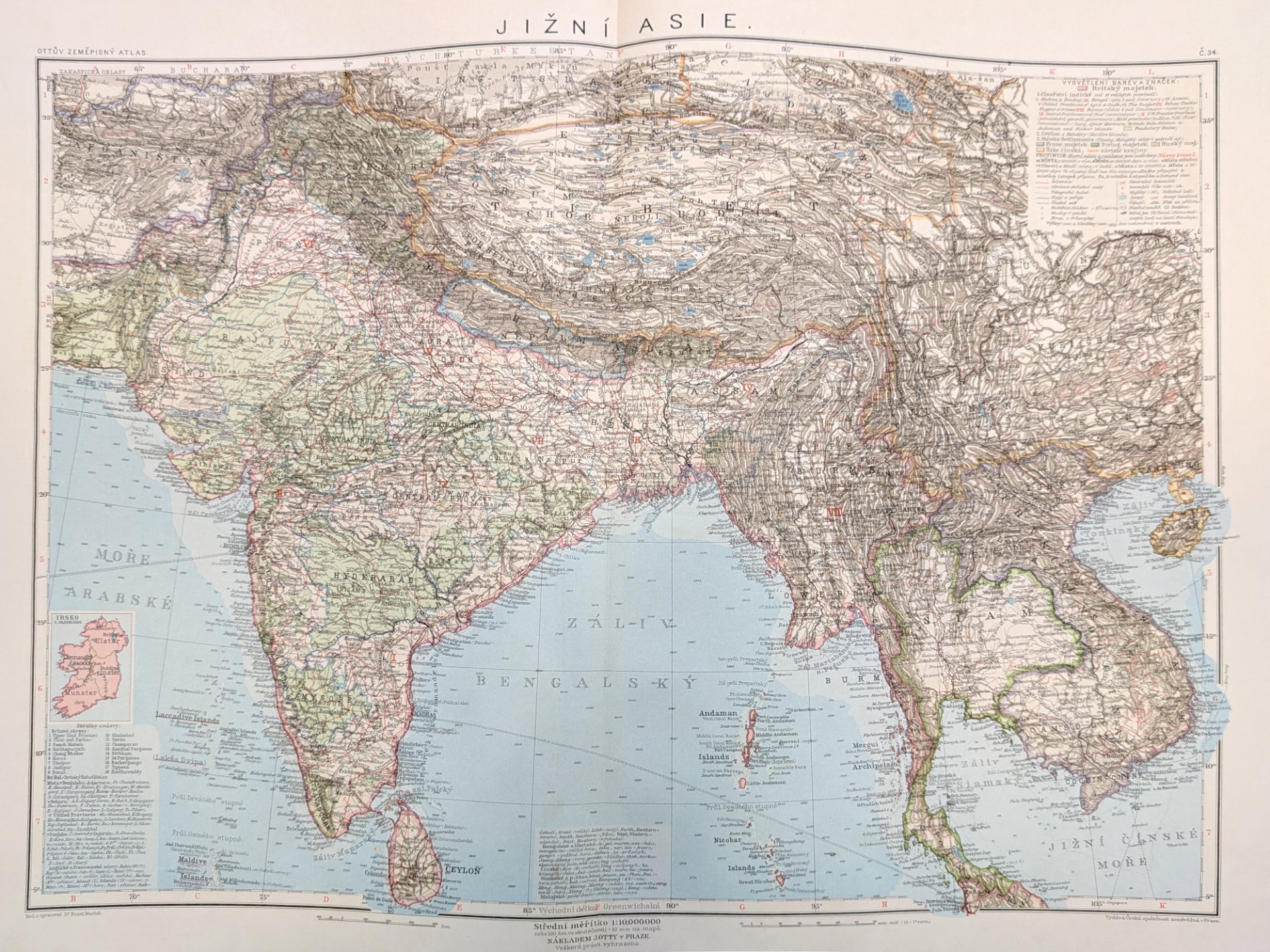 Historical map of South Asia (Jižní Asie) from the Czech Otto’s Geographical Atlas